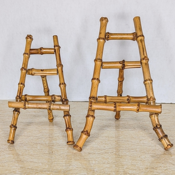 Vintage Other - Vintage Bamboo Pair Easel Table Top Picture Frame Art Plate Holder Display